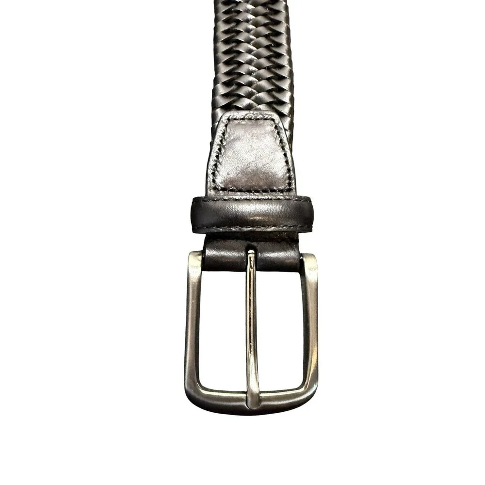 Men's Black Leather Bonded Belt with Silver Buckle Size 38-40